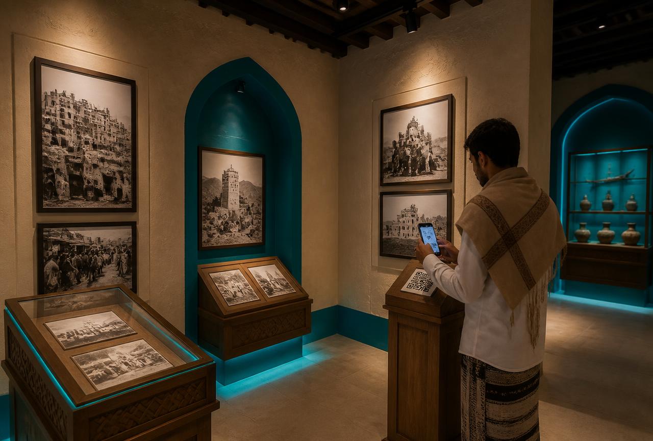 زائر يمسح رمز QR في ركن الحكاية التفاعلي بالمتحف الوطني